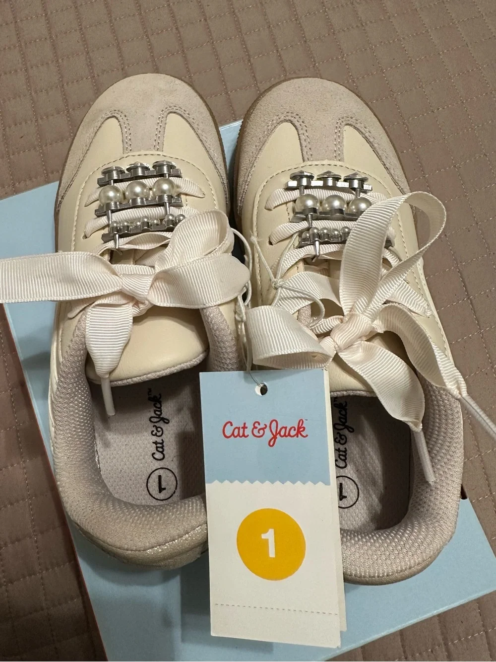 Cat & Jack Cream Pearl-Embellished Girls Sneakers